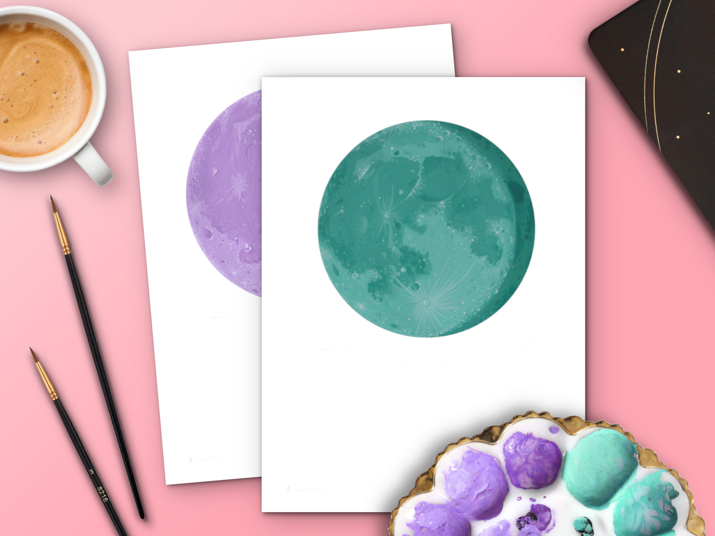 Two Custom Moon Phase Paintings