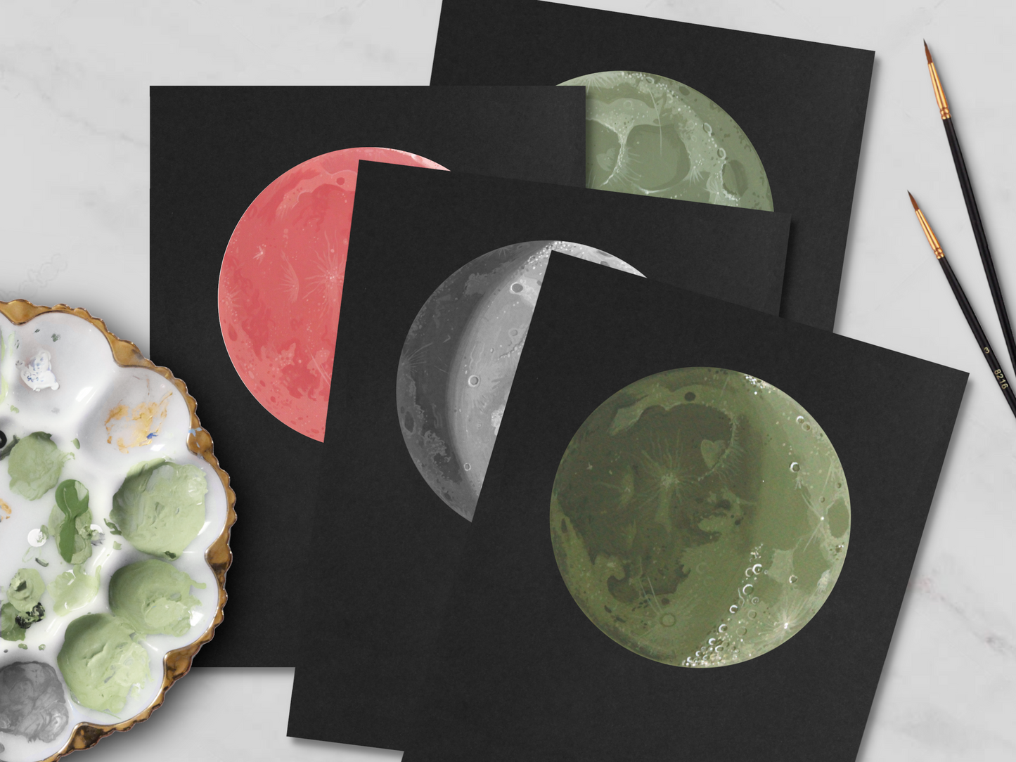 Four Custom Moon Phase Paintings
