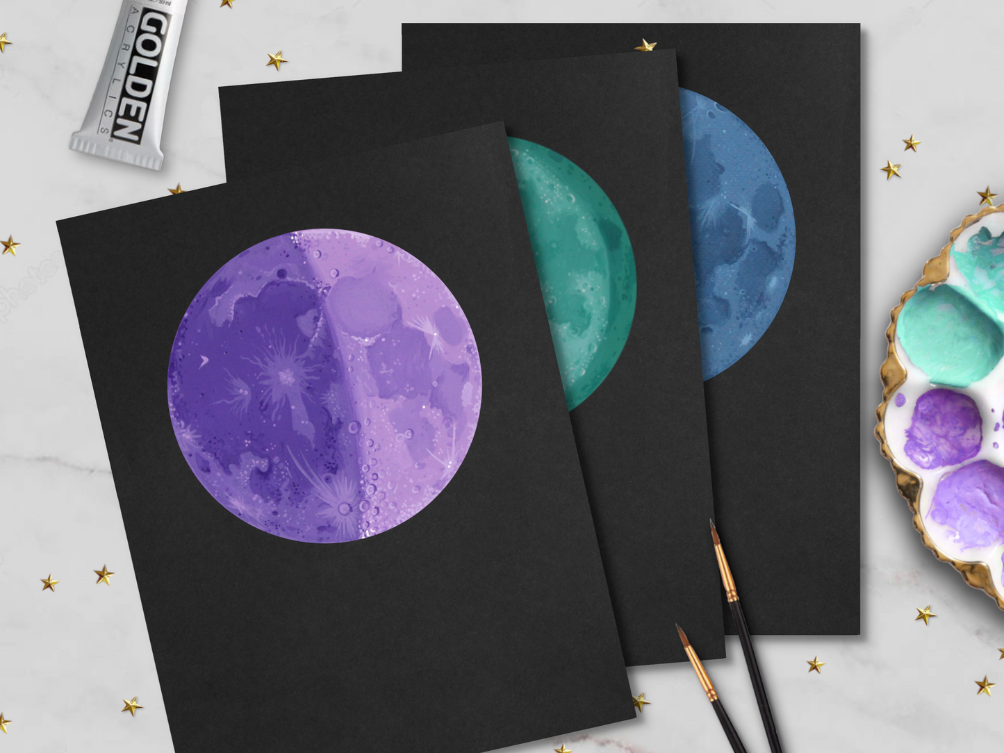 Three Custom Moon Phase Paintings