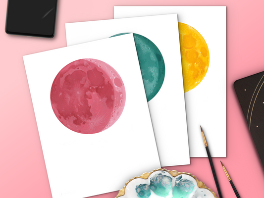 Three Custom Moon Phase Paintings